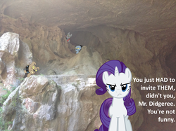 Size: 1024x765 | Tagged: safe, artist:didgereethebrony, rarity, diamond dog, g4, cave, dialogue, implied didgeree, irl, jenolan caves, looking at you, mlp in australia, offscreen character, photo, ponies in real life, pov, unamused