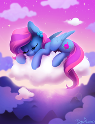 Size: 1913x2475 | Tagged: safe, artist:dawnfire, oc, oc only, oc:blueberry, pony, cloud, sleeping, solo