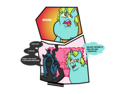 Size: 1600x1200 | Tagged: safe, artist:sneshpone, queen chrysalis, whoa nelly, g4, comic, implied fluffle puff, simple background, tongue out, transparent background