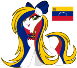 Size: 1004x888 | Tagged: dead source, safe, artist:cosmicwitchadopts, earth pony, pony, bow, choker, female, hair bow, mare, nation ponies, ponified, simple background, solo, transparent background, venezuela