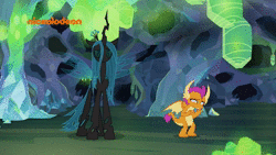 Size: 1920x1080 | Tagged: safe, screencap, ocellus, queen chrysalis, smolder, changeling, changeling queen, g4, what lies beneath, animated, disguise, disguised changeling, female, nickelodeon, queen chrysellus, sound, webm