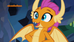 Size: 1920x1080 | Tagged: safe, screencap, smolder, dragon, g4, what lies beneath, animated, claws, dragon wings, dragoness, fangs, female, hooves, horns, solo, sound, spread wings, talking, teeth, webm, wings