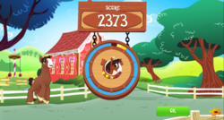 Size: 1024x550 | Tagged: safe, gameloft, screencap, trouble shoes, earth pony, pony, g4, happy, male, solo, stallion, trotting