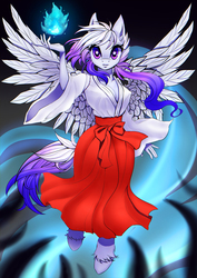 Size: 2894x4093 | Tagged: safe, artist:st. oni, oc, oc only, oc:cloud cover, pegasus, anthro, anthro oc, commission, female, floating, full body, hand, miko, pegasus oc, solo, spirit, ych result