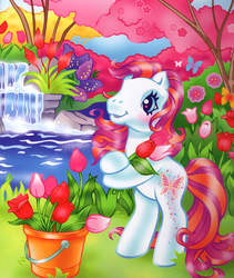 Size: 626x742 | Tagged: safe, artist:lyn fletcher, fairy dust (g3), earth pony, pony, g3, official, blushing, female, heart, heart eyes, mare, scan, solo, wingding eyes