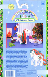 Size: 700x1112 | Tagged: safe, merry treat, pony, g1, official, backcard, christmas, christmas eve, christmas tree, female, holiday, irl, photo, present, santa claus, scan, solo, toy, tree, united kingdom