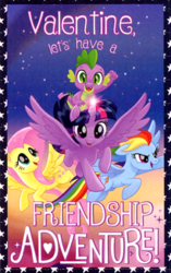 Size: 268x428 | Tagged: safe, fluttershy, rainbow dash, spike, twilight sparkle, alicorn, pony, g4, my little pony: the movie, official, holiday, scan, twilight sparkle (alicorn), valentine's day, valentine's day card