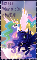 Size: 268x427 | Tagged: safe, princess celestia, princess luna, g4, official, duo, holiday, scan, valentine's day, valentine's day card