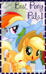 Size: 268x429 | Tagged: safe, applejack, rainbow dash, g4, my little pony: the movie, official, duo, holiday, scan, shipping fuel, valentine's day, valentine's day card