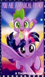 Size: 268x458 | Tagged: safe, spike, twilight sparkle, alicorn, pony, g4, my little pony: the movie, official, duo, holiday, scan, twilight sparkle (alicorn), valentine's day, valentine's day card