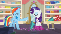 Size: 1920x1080 | Tagged: safe, screencap, rainbow dash, rarity, g4, the end in friend, boots, shoes, shopping