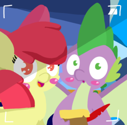 Size: 1523x1501 | Tagged: safe, artist:artist-chun, apple bloom, spike, dragon, g4, blushing, female, list, male, selfie, ship:spikebloom, shipping, straight, winged spike, wings