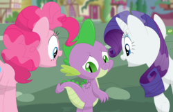 Size: 3506x2273 | Tagged: safe, artist:porygon2z, pinkie pie, rarity, spike, dragon, earth pony, pony, unicorn, g4, amputee, female, high res, mare, op is a duck, op is a spike hater, op is trying to start shit, ponyville