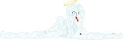 Size: 4001x1311 | Tagged: safe, artist:fuzzybrushy, oc, oc only, oc:wolfenshane, pony, unicorn, female, halo, heaven, impossibly long hair, long mane, mare, open mouth, simple background, solo, tongue out, transparent background, vector