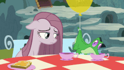 Size: 600x338 | Tagged: safe, artist:geodesicdragon, derpibooru exclusive, edit, edited screencap, screencap, gummy, pinkie pie, g4, yakity-sax, animated, balloon, cup, grand theft auto, pinkamena diane pie, teacup, wasted