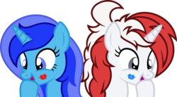 Size: 4000x2207 | Tagged: safe, anonymous artist, oc, oc only, pony, unicorn, couple, female, kiss mark, lesbian, lipstick, shipping, simple background, transparent background, vector