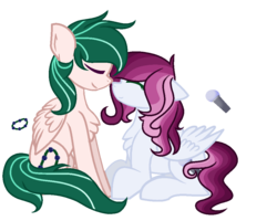 Size: 1000x800 | Tagged: safe, artist:k3elliebear, oc, oc only, oc:flower band, oc:magic melody, pegasus, pony, female, mare, nuzzling, prone, simple background, transparent background