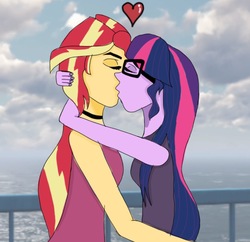 Size: 1125x1088 | Tagged: safe, artist:mermaidswirl364, sci-twi, sunset shimmer, twilight sparkle, equestria girls, g4, duo, eyes closed, female, hug, kiss on the lips, kissing, lesbian, ship:sci-twishimmer, ship:sunsetsparkle, shipping