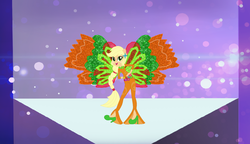 Size: 1733x996 | Tagged: safe, artist:selenaede, artist:user15432, applejack, fairy, human, equestria girls, g4, base used, clothes, crossover, ear piercing, earring, fairy wings, fairyized, flower, hasbro, hasbro studios, high heels, humanized, jewelry, onyrix, piercing, ponied up, rainbow s.r.l, shoes, solo, transformation, winged humanization, wings, winx club, winxified, world of winx