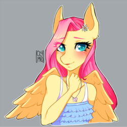 Size: 600x600 | Tagged: safe, artist:cl4m0, fluttershy, pegasus, anthro, g4, clothes, dress, female, looking at you, simple background, solo