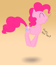 Size: 2336x2733 | Tagged: safe, alternate version, artist:nitei, pinkie pie, earth pony, pony, g4, eyes closed, female, high res, mouth hold, new year, pronking, simple background, smiling, solo, sparkler (firework)