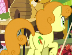 Size: 357x274 | Tagged: safe, screencap, carrot top, golden harvest, earth pony, pony, g4, yakity-sax, background pony, butt, cropped, female, goldenbutt, mare, market, plot, solo