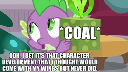 Size: 1280x720 | Tagged: safe, edit, edited screencap, editor:useraccount, screencap, spike, dragon, g4, the hearth's warming club, coal, funny, funny as hell, go to sleep garble, hearth's warming, hearth's warming eve, image macro, meme, op is a duck, op is a spike hater, op is trying to start shit, present, shitposting, spikeabuse, spikeposting, winged spike, wings