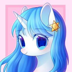 Size: 1500x1500 | Tagged: safe, artist:leafywind, oc, oc only, pony, unicorn, blushing, bust, cute, female, looking at you, mare, portrait, smiling, solo, starry eyes, stars, wingding eyes