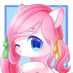 Size: 1500x1500 | Tagged: safe, artist:leafywind, oc, oc only, oc:fall sakura, pony, blushing, bust, cute, female, looking at you, mare, one eye closed, portrait, smiling, solo, stars, wink