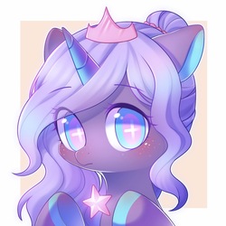 Size: 1500x1500 | Tagged: safe, artist:leafywind, oc, oc only, oc:meteroid, pony, unicorn, blushing, bust, cute, female, mare, portrait, smiling, solo, stars