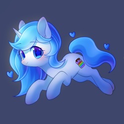 Size: 2000x2000 | Tagged: safe, artist:leafywind, oc, oc only, pony, unicorn, blue background, blushing, cute, female, heart, high res, looking at you, mare, simple background, smiling, solo, stars