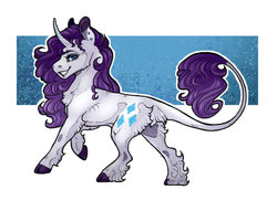 Size: 1023x783 | Tagged: safe, artist:biakela, rarity, classical unicorn, pony, unicorn, g4, abstract background, cloven hooves, colored ears, colored hooves, curved horn, cutie mark, ear piercing, earring, female, fluffy, horn, jewelry, leonine tail, lip piercing, looking at you, mare, piercing, sidemouth, smiling, solo, unshorn fetlocks
