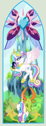 Size: 236x649 | Tagged: safe, artist:owocrystalcatowo, thorax, oc, oc:aurora heart, oc:crystal heart, changedling, changeling, pony, g4, baby, baby pony, king thorax, stained glass