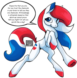 Size: 1280x1294 | Tagged: safe, artist:polyhexian, oc, oc only, earth pony, pony, cutie mark, dialogue, female, looking at you, mare, one eye closed, pepsi pony, rearing, simple background, solo, speech bubble, transparent background, will you fight? or will you perish like a dog?, wink