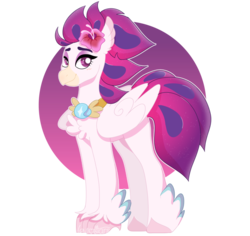 Size: 1023x965 | Tagged: safe, artist:leviostars, queen novo, classical hippogriff, hippogriff, g4, my little pony: the movie, abstract background, blushing, female, flower, flower in hair, looking at you, peytral, simple background, smiling, solo, transparent background