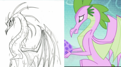 Size: 1397x769 | Tagged: safe, artist:lauren faust, edit, edited screencap, screencap, spike's fake mother, dragon, father knows beast, g4, comparison, cropped, dragoness, egg, female, spike's egg