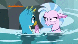 Size: 636x360 | Tagged: safe, screencap, gallus, silverstream, storm king, griffon, seapony (g4), g4, what lies beneath, animated, seapony silverstream, shipping fuel, sound, storm guard, webm