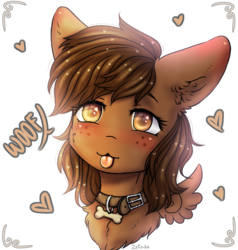 Size: 1900x2000 | Tagged: safe, artist:zefirka, oc, oc only, oc:mocha, pegasus, pony, :3, behaving like a dog, blushing, bust, collar, cute, female, heart, heart eyes, looking at you, mare, simple background, solo, tongue out, white background, wingding eyes