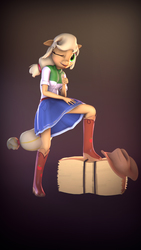 Size: 5400x9600 | Tagged: safe, artist:imafutureguitarhero, part of a set, applejack, anthro, plantigrade anthro, g4, 3d, ;p, abstract background, absurd file size, absurd resolution, boots, chromatic aberration, clothes, cowboy boots, cowboy hat, cowgirl, denim skirt, dress, equestria girls outfit, female, film grain, floppy ears, freckles, hat, hay bale, mare, nose wrinkle, one eye closed, rolled up sleeves, shirt, shoes, signature, skirt, solo, source filmmaker, stetson, thumbs up, tongue out, vertical, windswept mane, windswept tail, wink