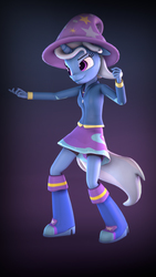 Size: 5400x9600 | Tagged: safe, artist:imafutureguitarhero, part of a set, trixie, unicorn, anthro, plantigrade anthro, g4, 3d, abstract background, absurd file size, absurd resolution, boots, chromatic aberration, clothes, come here, compression shorts, equestria girls outfit, female, film grain, floppy ears, hat, hoodie, horn, jacket, mare, nose wrinkle, pants, raised eyebrow, shirt, shoes, shorts, signature, skirt, smiling, solo, source filmmaker, trixie's hat, vertical, zipper