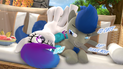 Size: 3840x2160 | Tagged: safe, artist:anthroponiessfm, artist:hooves-art, oc, oc only, oc:aurora starling, oc:hooves-art, 3d, cute, explicit link, explicit source, female, food, glasses, heterochromia, high res, looking at each other, male, source filmmaker