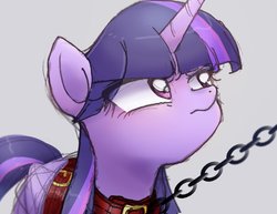 Size: 1128x873 | Tagged: safe, artist:xp_r6, twilight sparkle, alicorn, pony, g4, bondage, bound wings, bust, chains, collar, female, femsub, glare, looking up, mare, solo, submissive, twilight sparkle (alicorn)