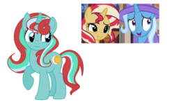 Size: 2104x1340 | Tagged: safe, artist:sapphirefeatherdust, sunset shimmer, trixie, oc, g4, female, lesbian, magical lesbian spawn, offspring, parent:sunset shimmer, parent:trixie, parents:suntrix, ship:suntrix, shipping, simple background, transparent background
