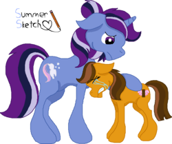 Size: 716x598 | Tagged: safe, artist:summersketch-mlp, oc, oc only, oc:chocolate bomb, oc:dusk star, earth pony, pony, unicorn, kindverse, beard, crying, facial hair, parent:oc:confetti surprise, parent:oc:lightning bolt, parent:silver script, parent:twilight sparkle, parents:oc x oc, parents:twiscript, simple background, transparent background