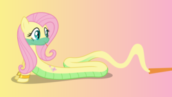 Size: 11200x6300 | Tagged: safe, artist:parclytaxel, fluttershy, genie, genie pony, lamia, original species, pony, snake, ain't never had friends like us, g4, .svg available, absurd resolution, armband, ask, danger noodle, female, fluttersnake, forked tongue, gradient background, lamiafied, lamiashy, looking back, mare, solo, tongue out, tumblr, vacuum cleaner, vector, veil