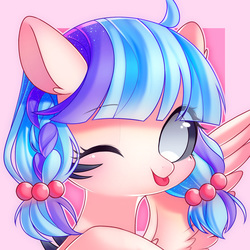Size: 1500x1500 | Tagged: safe, artist:leafywind, oc, oc only, pegasus, pony, blushing, bust, cute, female, looking at you, mare, one eye closed, portrait, solo, tongue out, wink