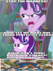 Size: 500x667 | Tagged: safe, edit, edited screencap, screencap, starlight glimmer, kirin, g4, sounds of silence, dialogue, discovery family logo, implied autumn blaze, no fun allowed, the mask, the mask: the animated series