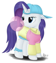 Size: 3600x4000 | Tagged: safe, artist:arcane-thunder, rarity, pony, unicorn, friendship university, g4, bubblegum, clothes, female, food, gum, hat, mare, plainity, simple background, solo, white background