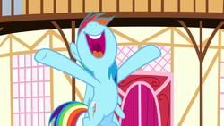 Size: 1280x720 | Tagged: safe, screencap, rainbow dash, pegasus, pony, g4, yakity-sax, female, mare, mawshot, nose in the air, open mouth, smiling, solo, uvula, volumetric mouth