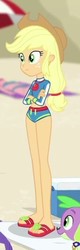 Size: 171x532 | Tagged: safe, applejack, spike, spike the regular dog, dog, equestria girls, equestria girls specials, g4, my little pony equestria girls: better together, my little pony equestria girls: forgotten friendship, clothes, feet, flip-flops, geode of super strength, legs, sandals, swimsuit